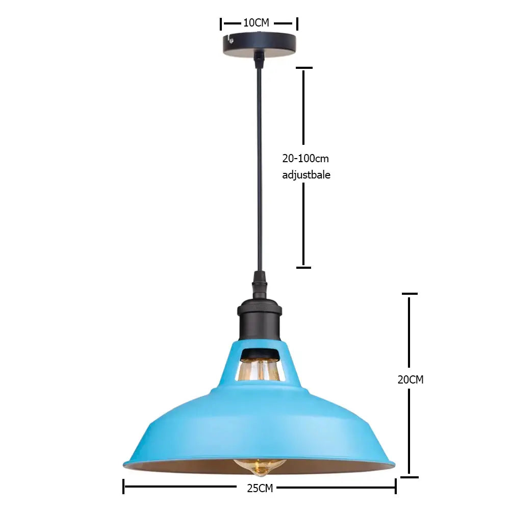 A vibrant blue vintage pendant light with matte finish and black metal hardware ideal for kitchen decorbites decor