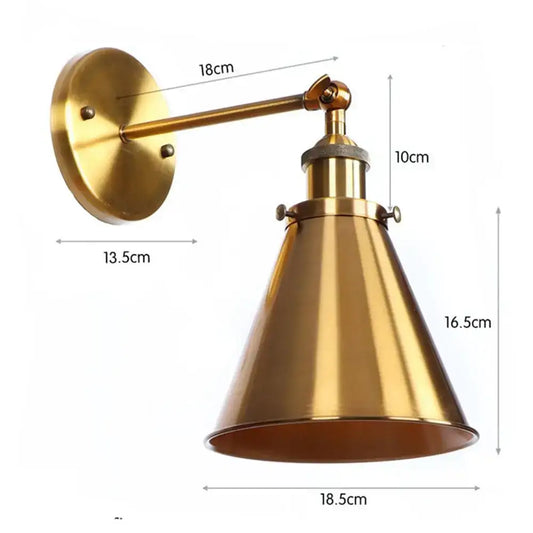 Industrial brass adjustable arm wall sconce with conical shade and decorbites elegant gold finish wall lamp