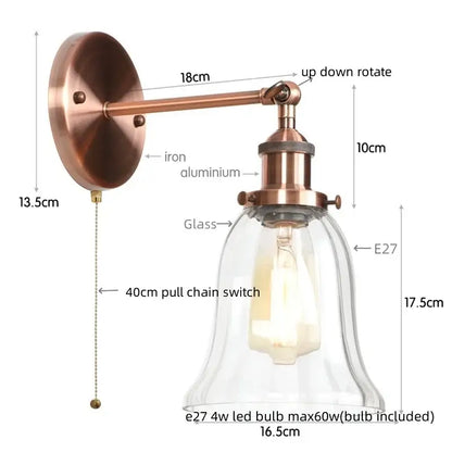 Industrial brass and clear glass wall sconce with copper finish and clear glass shade for bedroom decorbites industrial clear