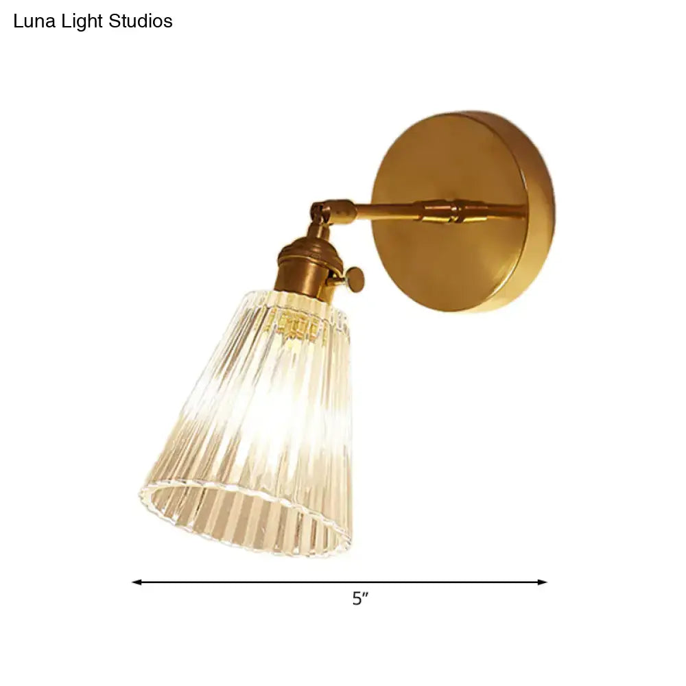 DecorBites clear textured glass wall sconce with brass accents vintage style 12 inch fixture for dining room lighting