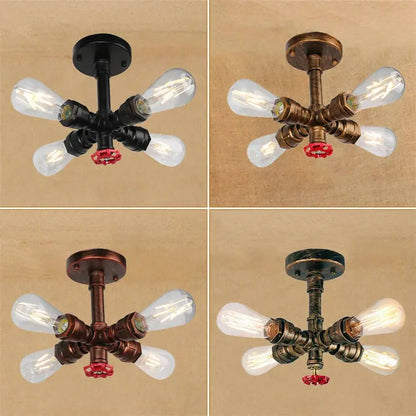 Industrial brass ceiling chandelier with four clear glass bulbs and dark copper finish for dining room decorbites industrial brass