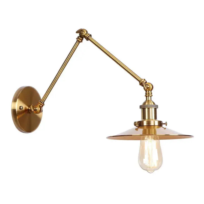 Industrial brass decorbites adjustable long arm wall lamp with brass finish vintage edison bulb and conical shade wall light