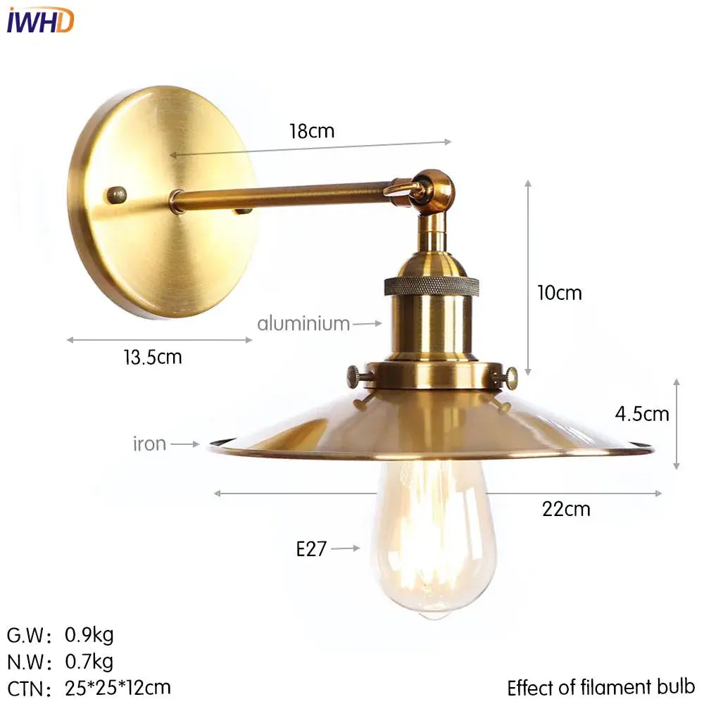 Industrial brass edison wall light with brass finish, vintage filament bulb, and aluminum arm for adjustable bathroom sconce decorbites brass edison