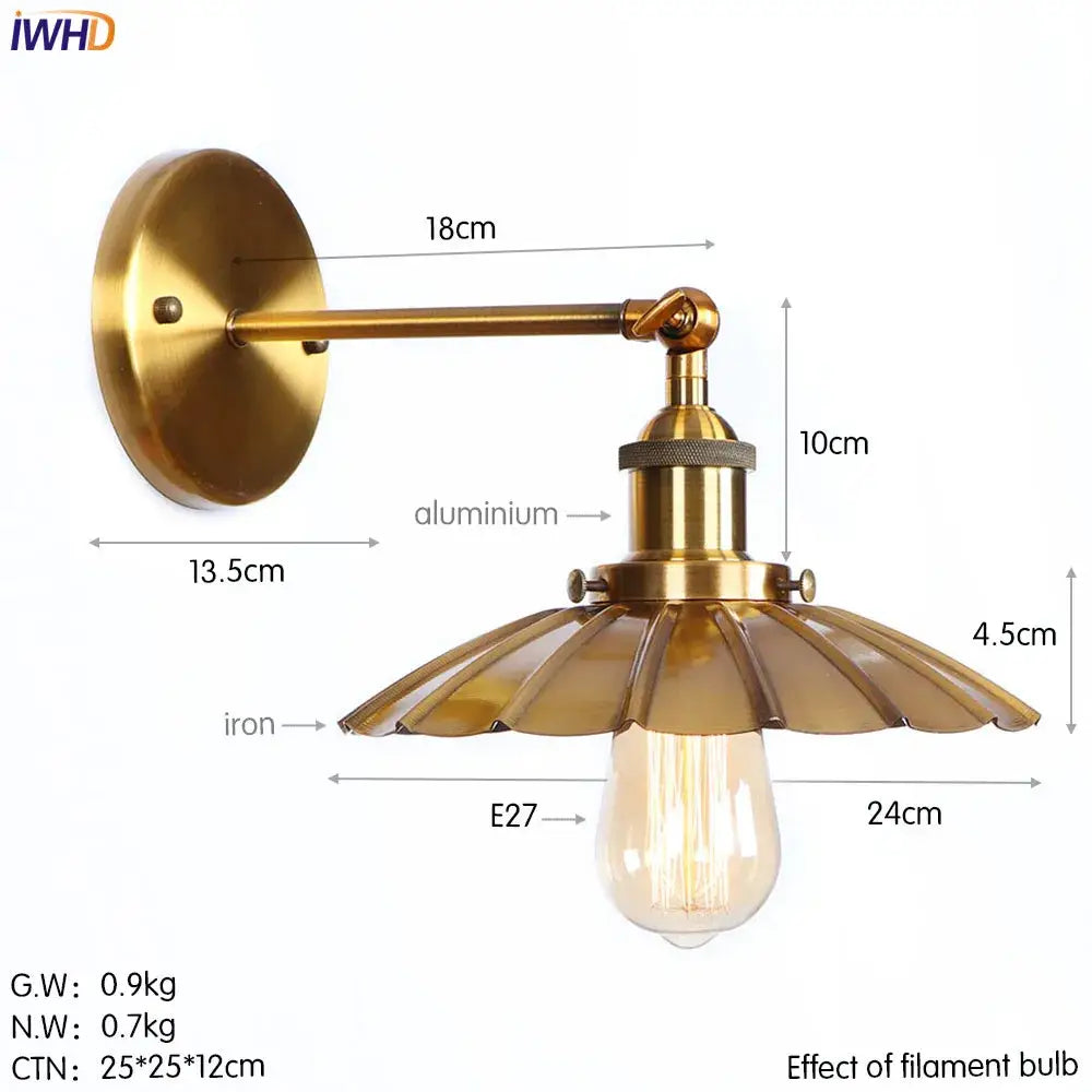 Industrial brass edison wall light with brass finish adjustable sconce and fluted glass shade for decorbites bathroom decor