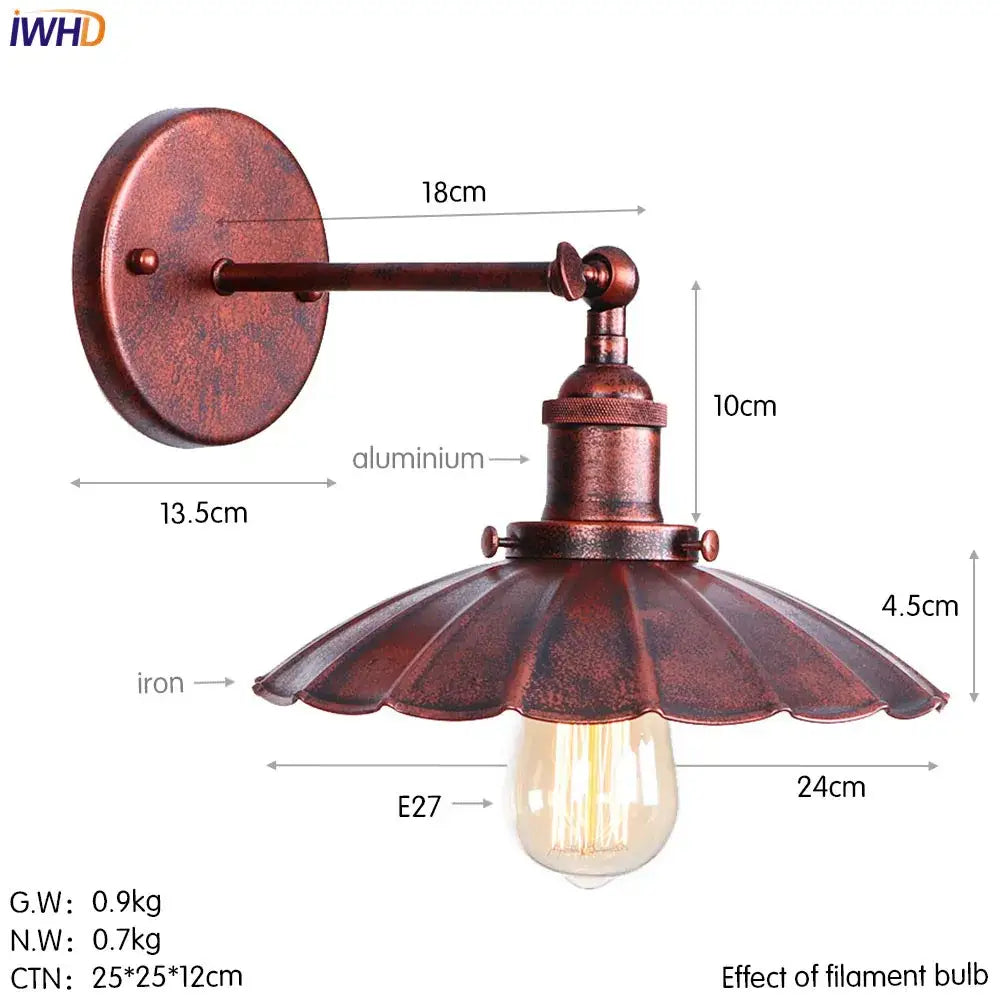 Industrial brass edison wall light with antique bronze finish fluted iron shade and exposed filament bulb decorbites brass edison