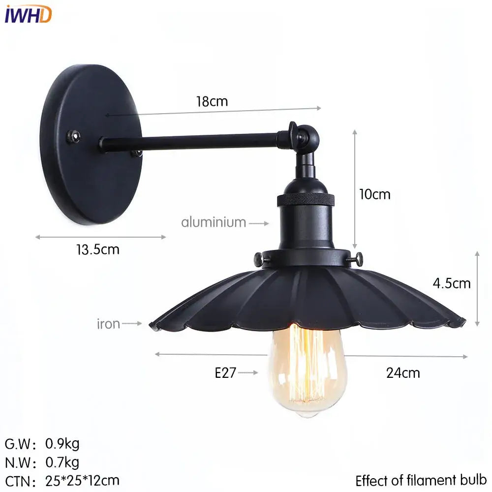 Industrial brass edison wall light featuring a black wrought iron and aluminum fluted shade adjustable sconce decorbites brass edison
