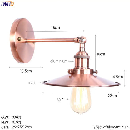 Industrial brass edison wall light with copper finish wide conical shade aluminum arm and iron base decorbites brass edison