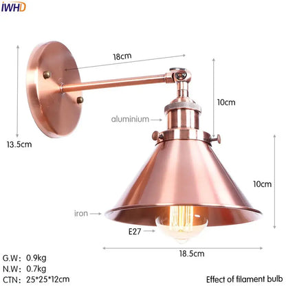 Copper-finished industrial brass edison wall light with conical shade and adjustable arm for bathroom decorbites brass edison sconce