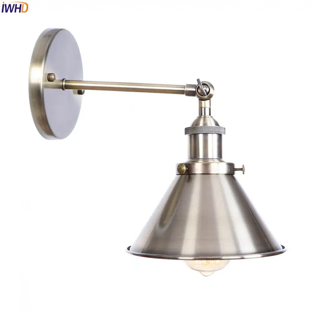 Industrial brass edison wall light with brushed nickel finish and conical shade adjustable sconce for bathroom decorbites brass edison