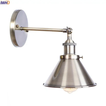 Industrial brass edison wall light with brushed nickel finish and conical shade adjustable sconce for bathroom decorbites brass edison