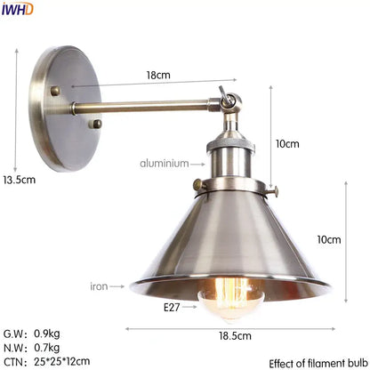 Industrial brass Edison wall light with adjustable arm conical iron shade and brushed metallic finish for bathroom decorbites brass Edison sconce