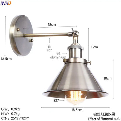 Industrial brass edison wall light with adjustable arm and brushed metallic finish for bathroom decorbites brass edison