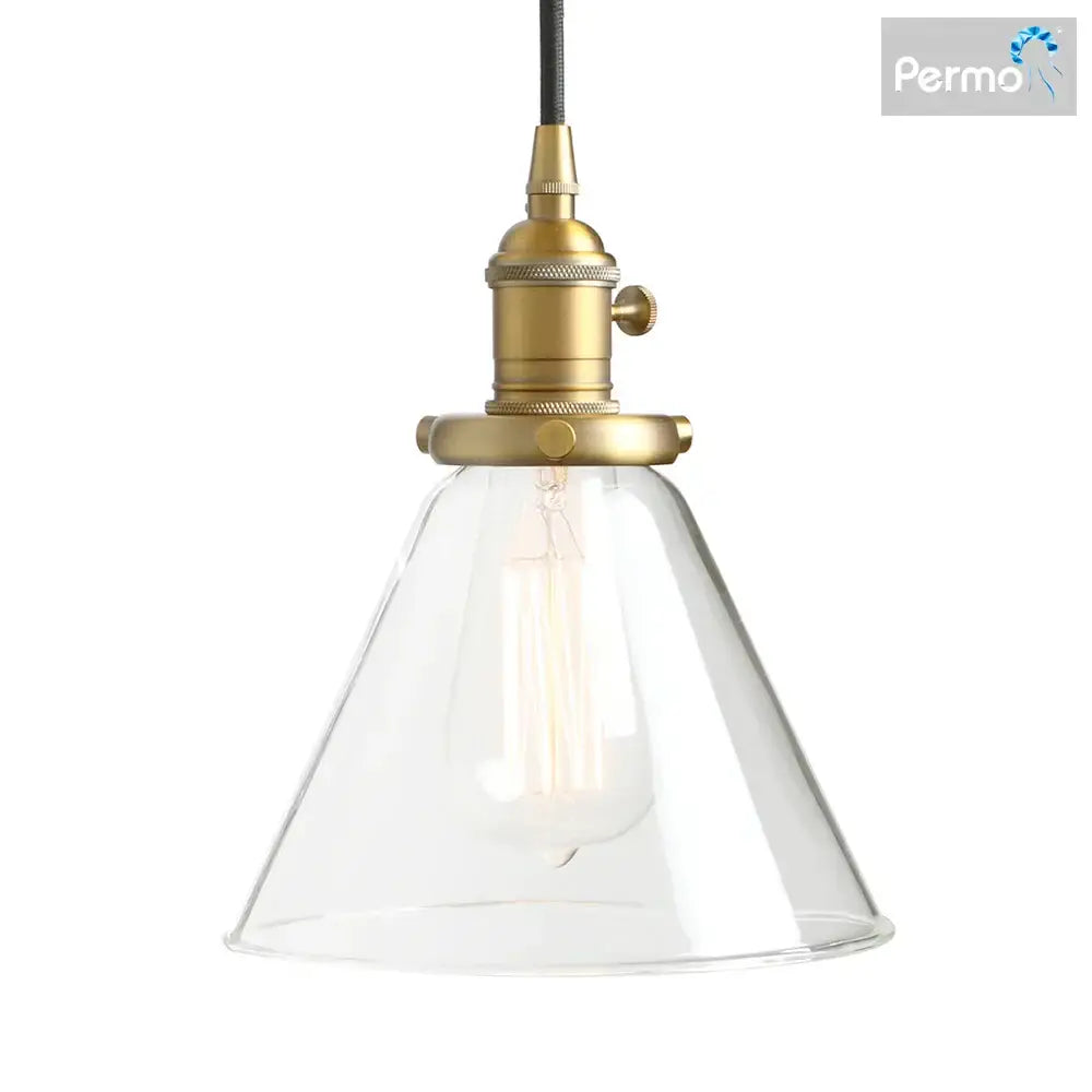 Industrial brass funnel flared glass pendant light with clear bell-shaped shade and exposed edison bulb for kitchen decorbites funnel flared pendant light