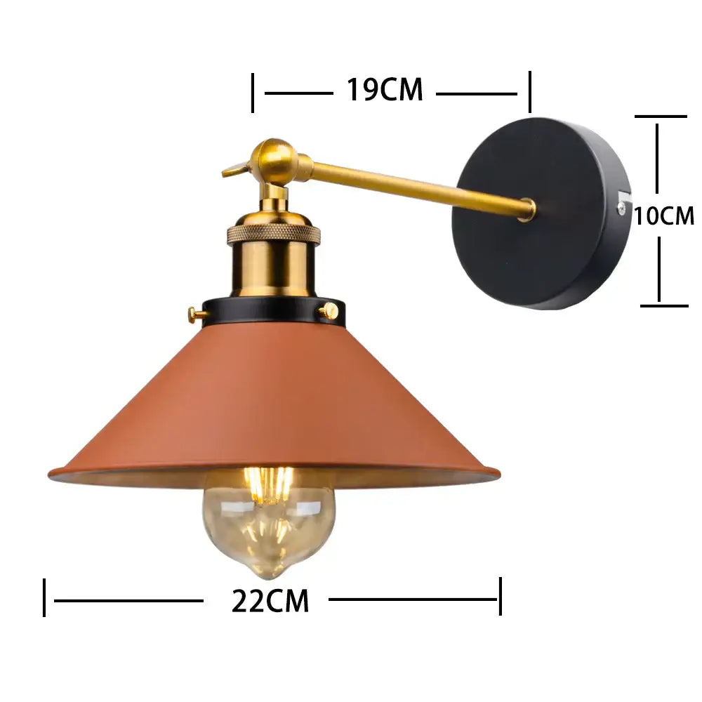 Industrial brass led wall lamps with terracotta metal shade and exposed edison bulb for bedroom lighting