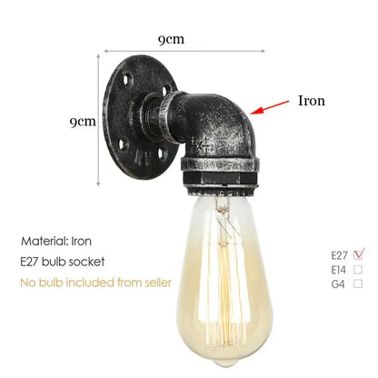Industrial iron pipe wall sconce in black with vintage design and e27 bulb socket from decorbites industrial iron collection