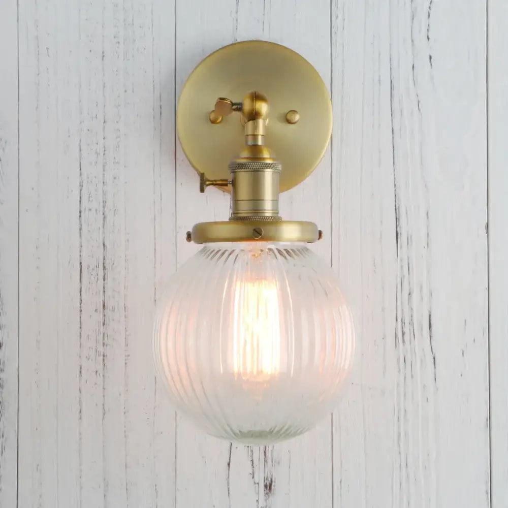Antique brass wall sconce with industrial ribbed glass globe for kitchen light by decorbites industrial ribbed wall sconces