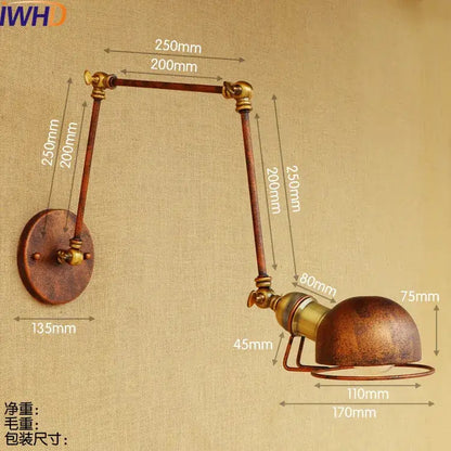 Antique brass-finished adjustable industrial led wall lamp with dome shade and articulated arms for bedroom reading