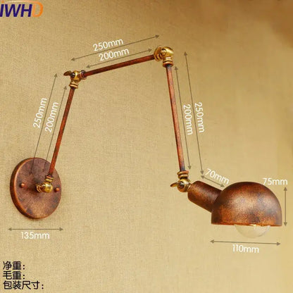 Antique brass-finished industrial led wall lamp with adjustable swing arm and domed shade for bedroom reading light