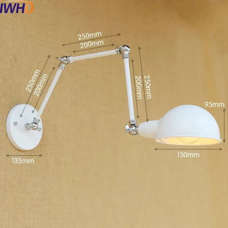 White adjustable wall lamp with chrome joints and dome shade industrial brass swing arm led wall lamp for reading
