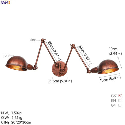 Copper-toned industrial swing arm wall sconce with two adjustable dome-shaped shades for bedroom reading decorbites industrial swing