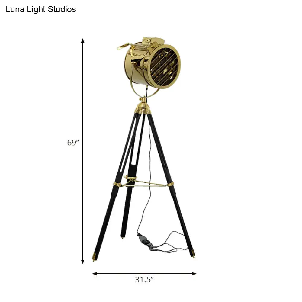 DecorBites™ gold-finished floor lamp with rotatable metal shade tripod black wood base for led incandescent fluorescent bulbs 220v-240v 110v-120v