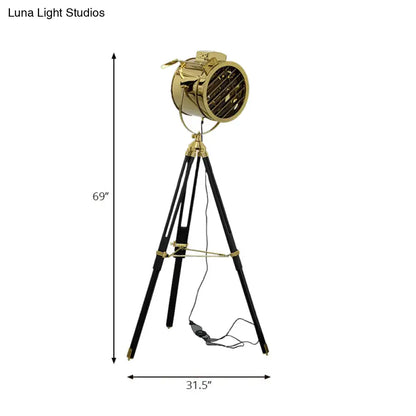 DecorBites™ gold-finished floor lamp with rotatable metal shade tripod black wood base for led incandescent fluorescent bulbs 220v-240v 110v-120v