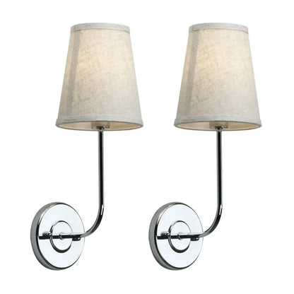 Pair of chrome-finished industrial wall lamps with beige linen shades for bedroom decorbites industrial wall lamp set