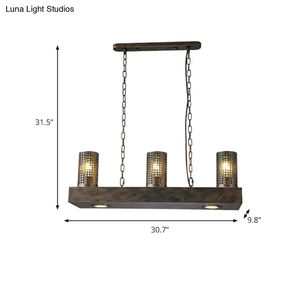 Industrial bronze and black hanging ceiling light with three cylinder metal shade mesh and e26 e27 smd bulbs suspension