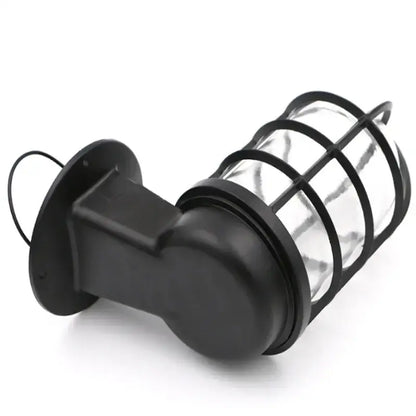 Black industrial bronze iron cage guard wall sconce lantern with cylindrical glass and attached mounting bracket for bedroom decorbites iron cage