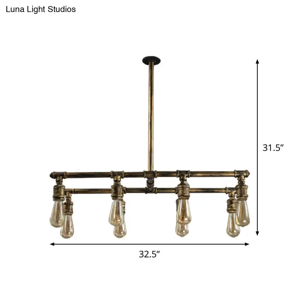 Industrial-style brass pipe chandelier with six exposed filament bulbs for bedroom hanging light by decorbites