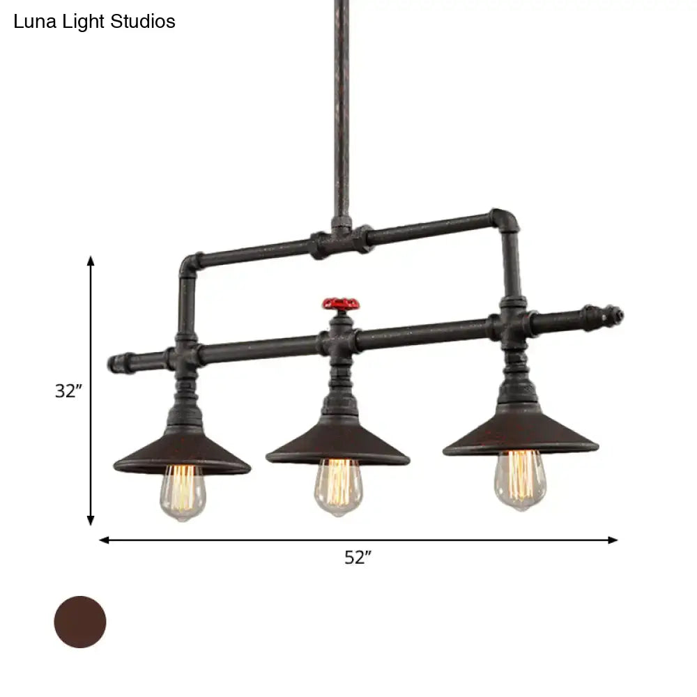 Industrial bronze pipe island light dining room five bulb pendant with dark bronze pipe and valve design and exposed Edison bulbs