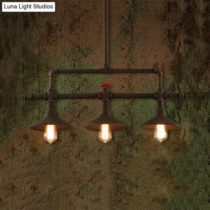 Industrial bronze pipe island light dining room pendant featuring dark rustic metal pipes and vintage Edison bulbs