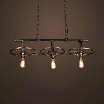Decorbites™ bronze industrial bare bulb island pendant light with three black metal vintage bicycle wheels 220v-240v 110v-120v