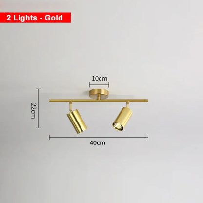 Gold-colored sleek metal industrial ceiling light with two adjustable spotlights for living room decorbites industrial ceiling