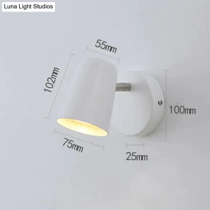 White cylindrical industrial led wall sconce with matte finish and metallic stem for bedroom spotlight lighting