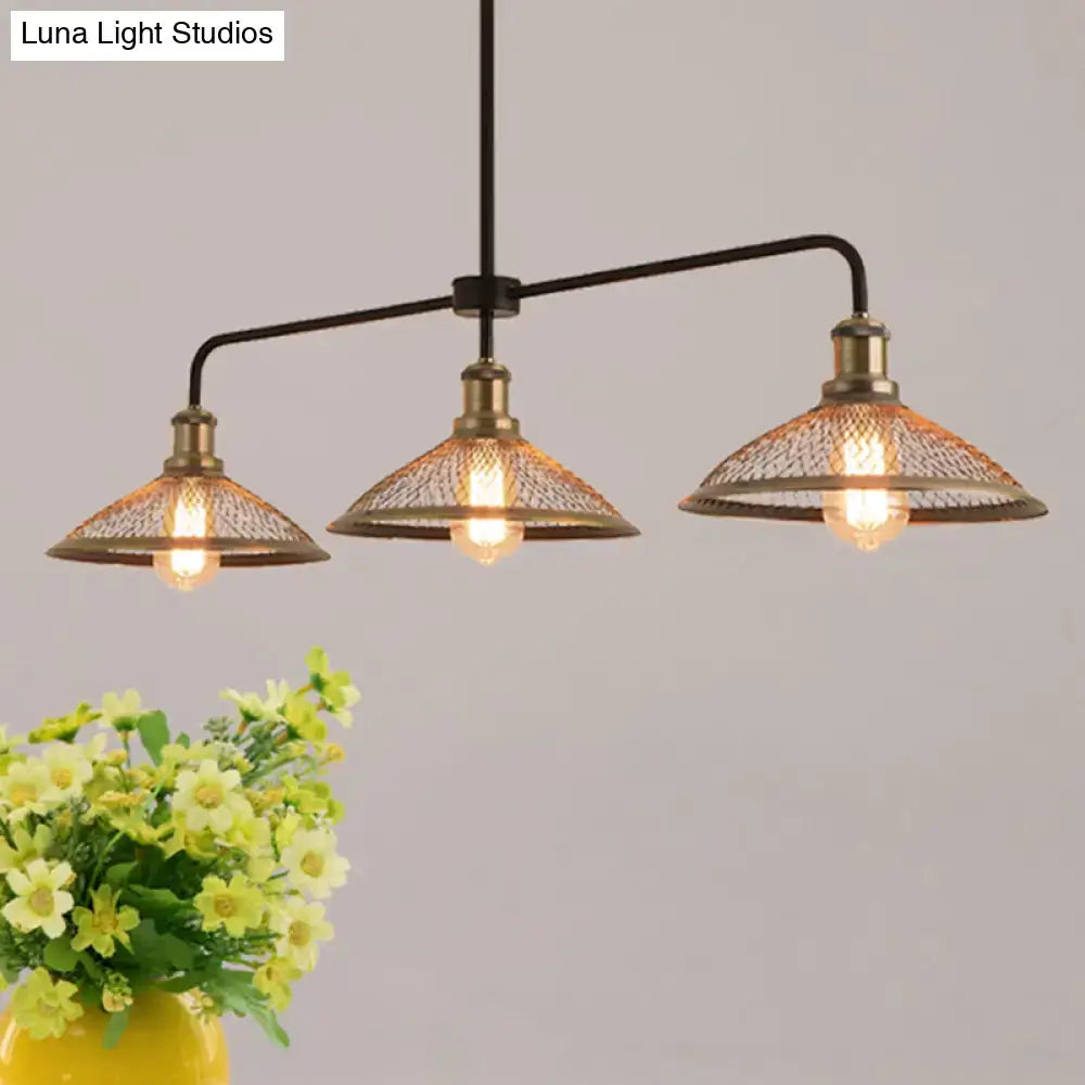 Decorbites cage flared island black metal pendant light with brass mesh shades and exposed edison bulbs for dining room