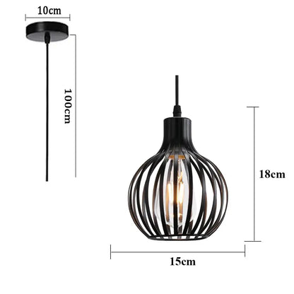 Black wrought iron industrial cage led pendant light with visible filament bulb for black and white living room decorbites decor