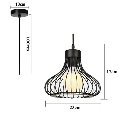 Black wrought iron industrial cage led pendant light with exposed bulb for black and white living room decorbites decor