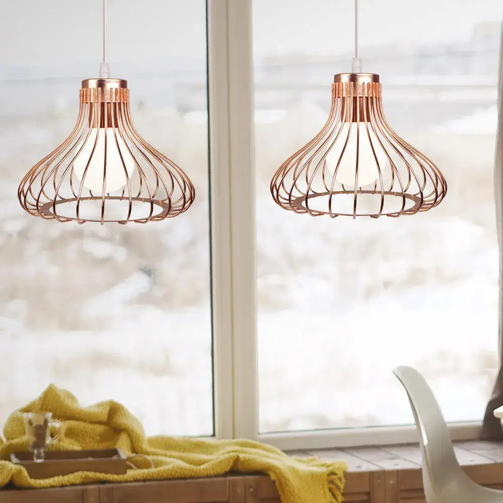 Copper wire pendant light with modern cage design for black and white living room decorbites industrial cage led lighting