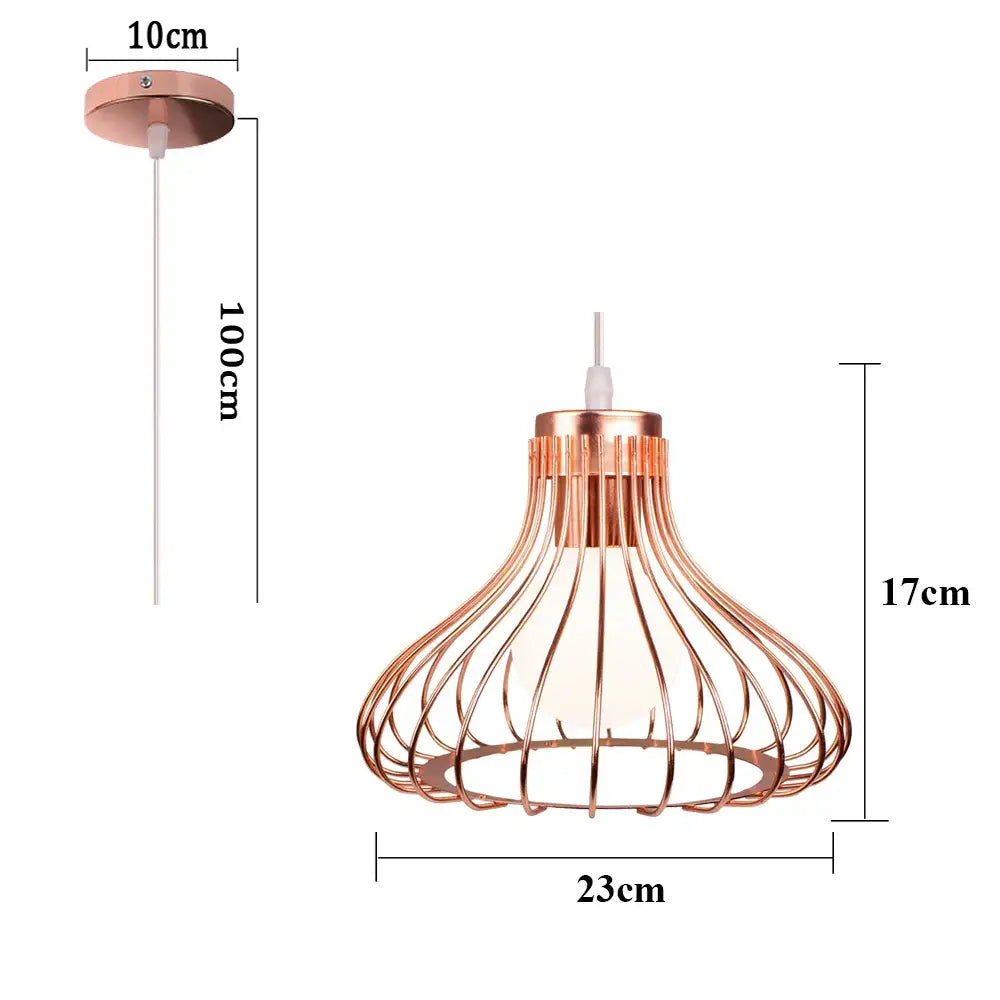 Rose gold pendant light with wire cage design and frosted glass diffuser for decorbites industrial cage led decor
