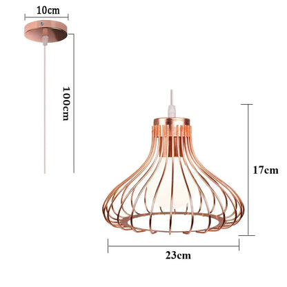 Rose gold pendant light with wire cage design and frosted glass diffuser for decorbites industrial cage led decor