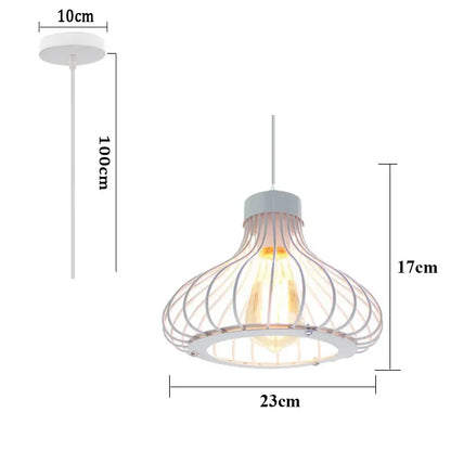 White metal wire pendant light with frosted glass bulb for decorbites industrial cage led living room decor
