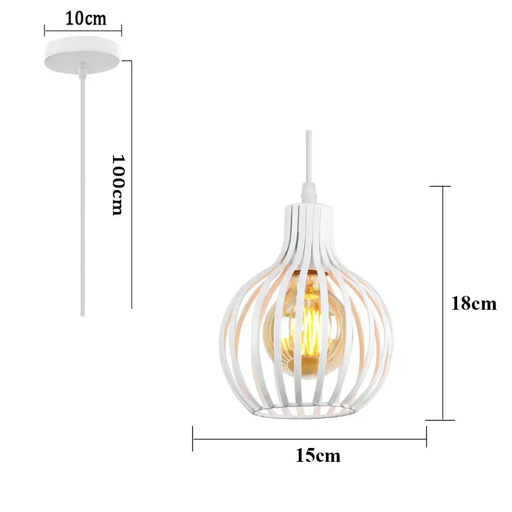 White wire cage pendant light with warm glowing bulb for decorbites industrial cage led black and white living room decor