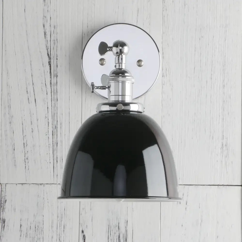 Black enamel dome wall sconce with polished chrome hardware industrial wall sconce lights for bedroom use