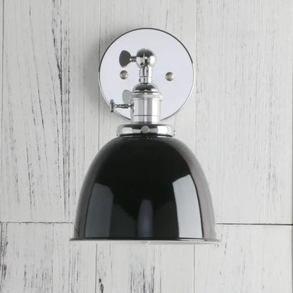 Black enamel dome wall sconce with polished chrome hardware industrial wall sconce lights for bedroom use