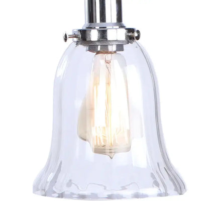 Clear glass bell-shaped wall sconce with chrome industrial led fixture and exposed filament bulb for bedroom decorbites chrome industrial use