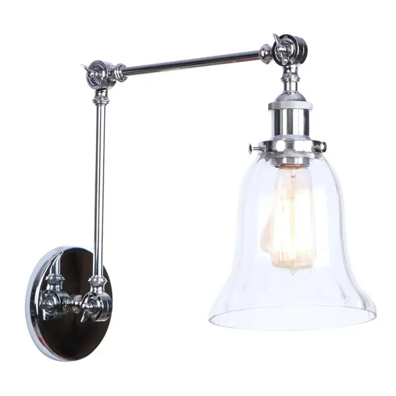 Chrome industrial led wall sconce with adjustable swing arm clear glass bell shade and exposed filament bulb decorbites chrome industrial