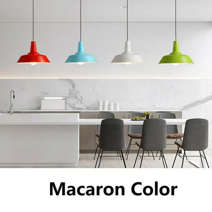 Four vibrant macaron-colored industrial colorful led e27 pendant lights hanging in a modern study room decorbites pendant light