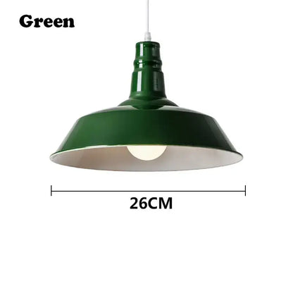 A sleek dark green industrial-style pendant light with matte metal shade and white cord for study room decorbites colorful led e27