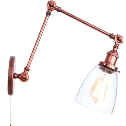 Industrial copper adjustable glass swing arm wall sconce with clear glass shade and exposed filament bulb for bedroom decorbites adjustable glass lighting